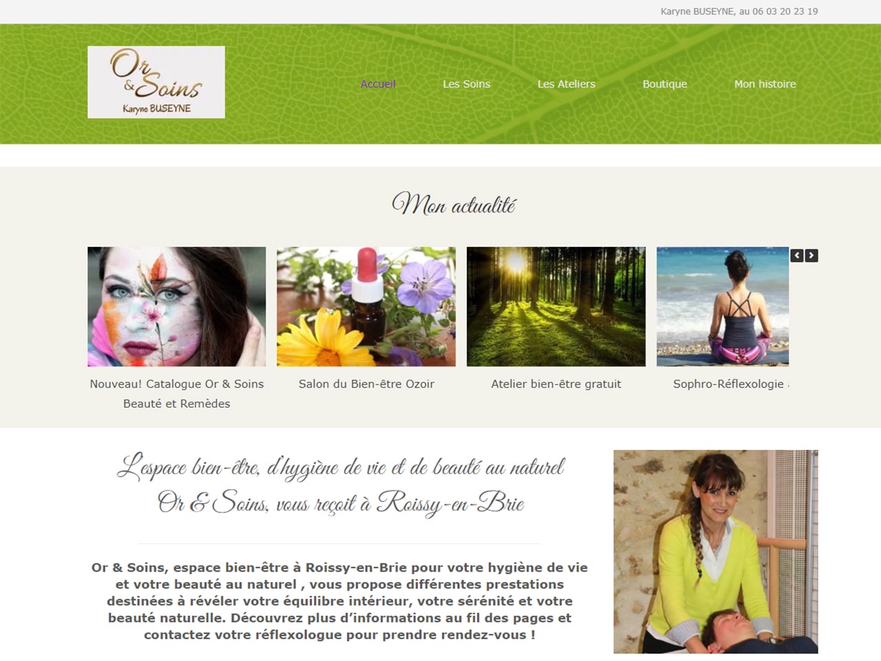 Home page du site or-et-soins.com site créé par Béatrix Donnart
